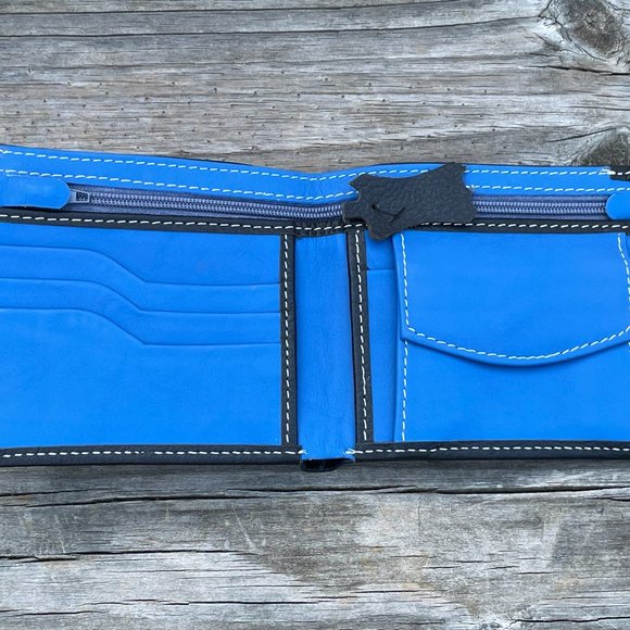 Handmade Leather Wallet BlueBlack Men Card Holder Bifold Purse Multi CardHolder - Picture 12 of 16